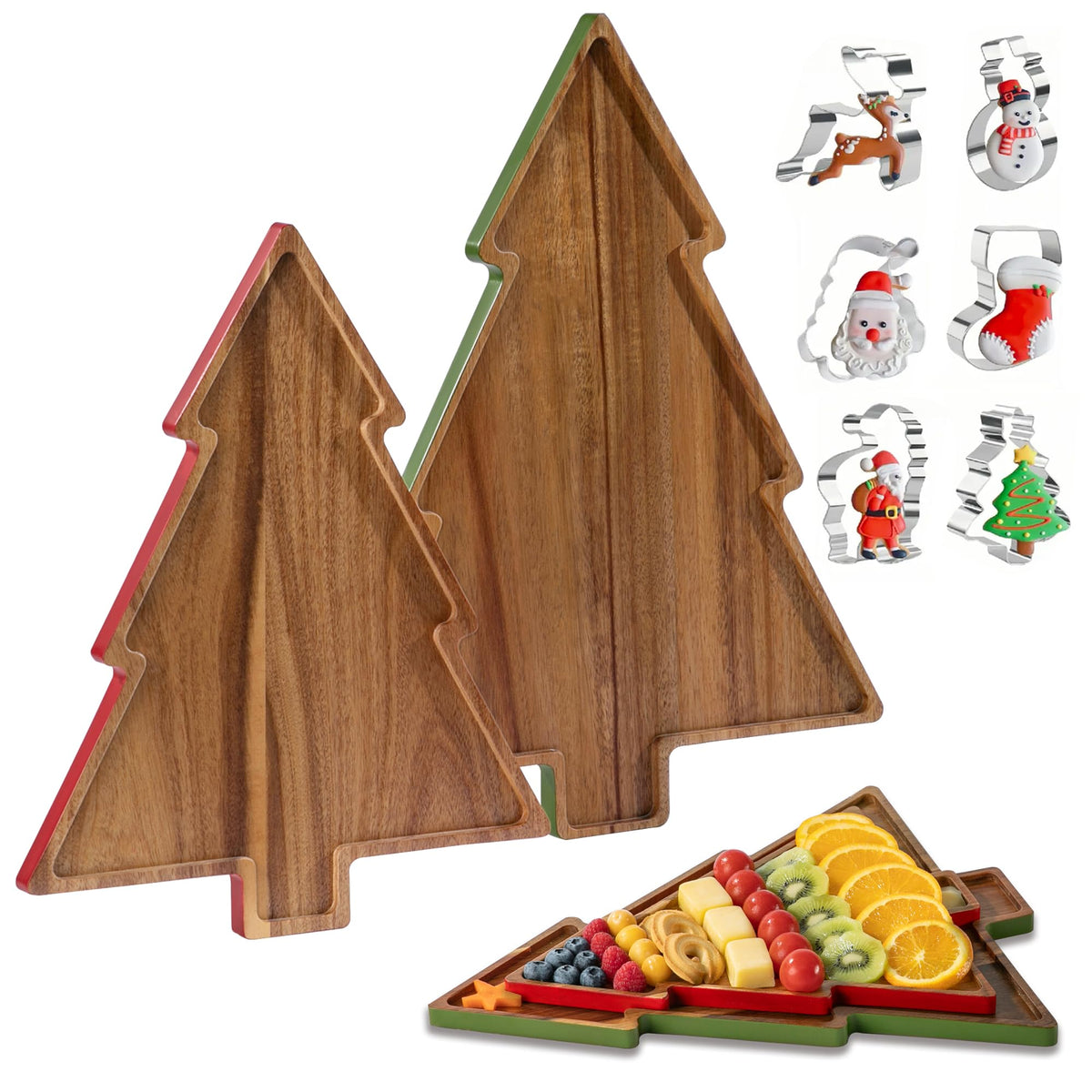 Fyctio tableros navideños en forma de árbol para servir quesos y aperitivos.
