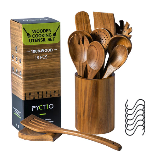 Fyctio: juego de utensilios de acacia ideal para cocinar sin rayar ollas.