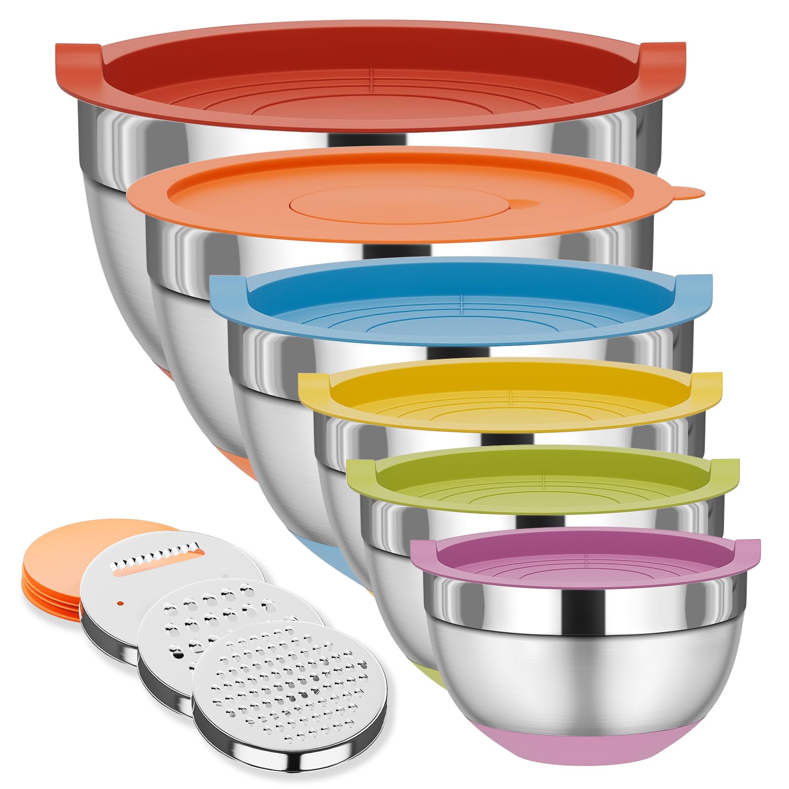Conjunto Fyrnova de cuencos de mezcla con tapas para guardar alimentos.