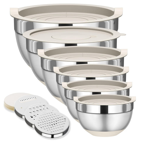 Cuencos mezcladores Fyrnova de 6 piezas con tapas para almacenar y mezclar