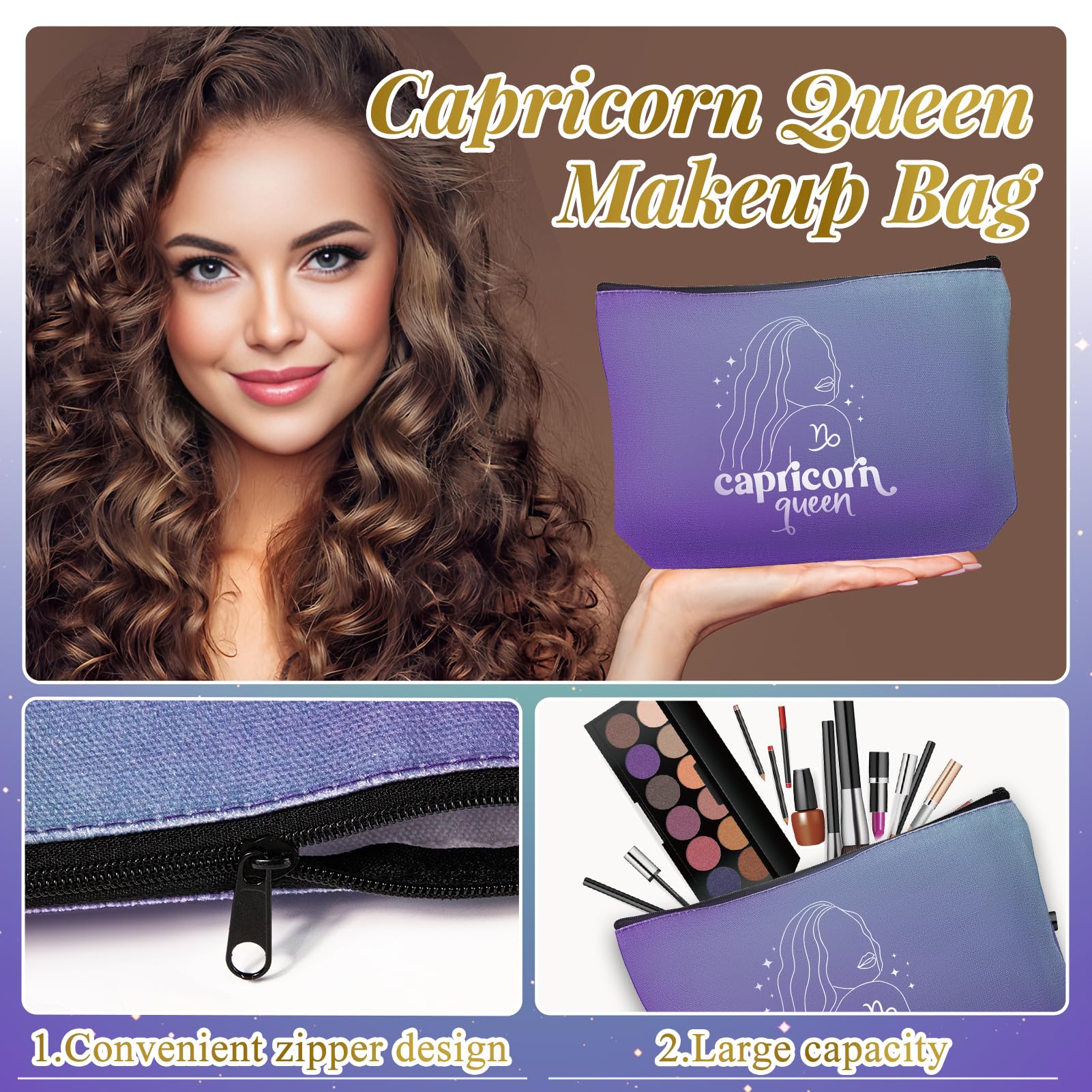 Fyroax bolso maquillaje Capricorno, organización con estilo para viajes y días.
