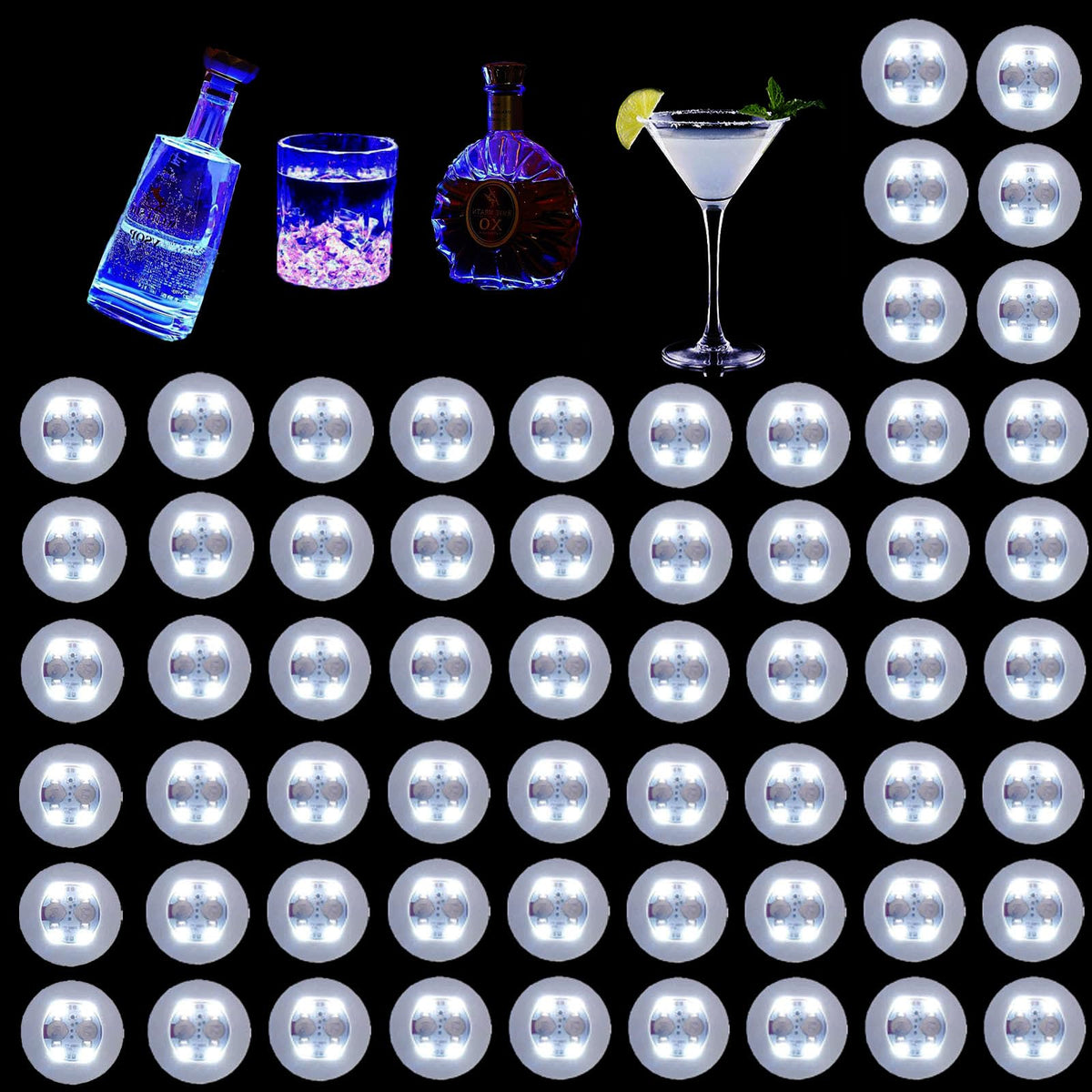 FYSHINE posavasos LED para bebidas iluminando una botella, ideal para identificar tu copa.