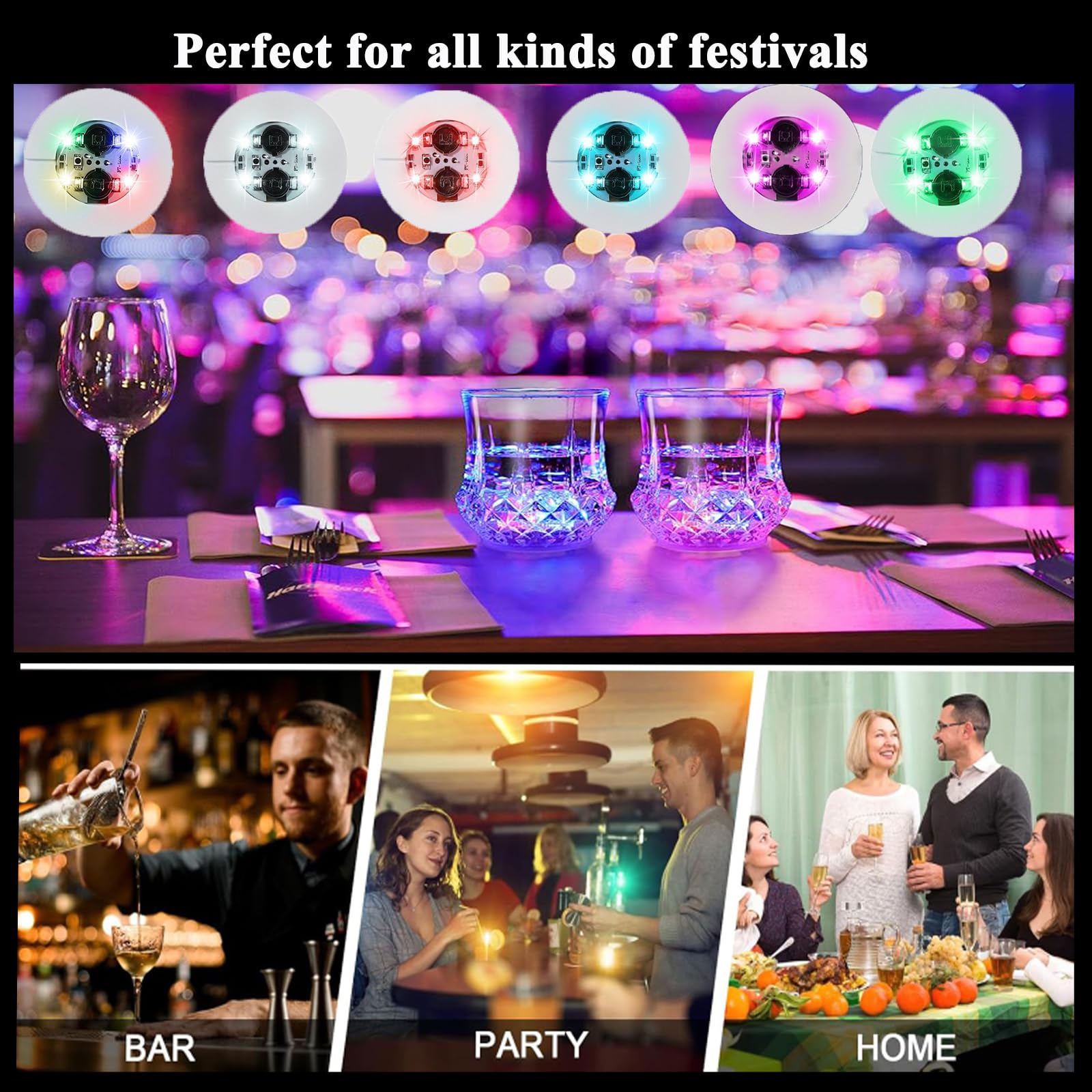 FYSHINE posavasos LED para bebidas perfectos para fiestas, bares y eventos.