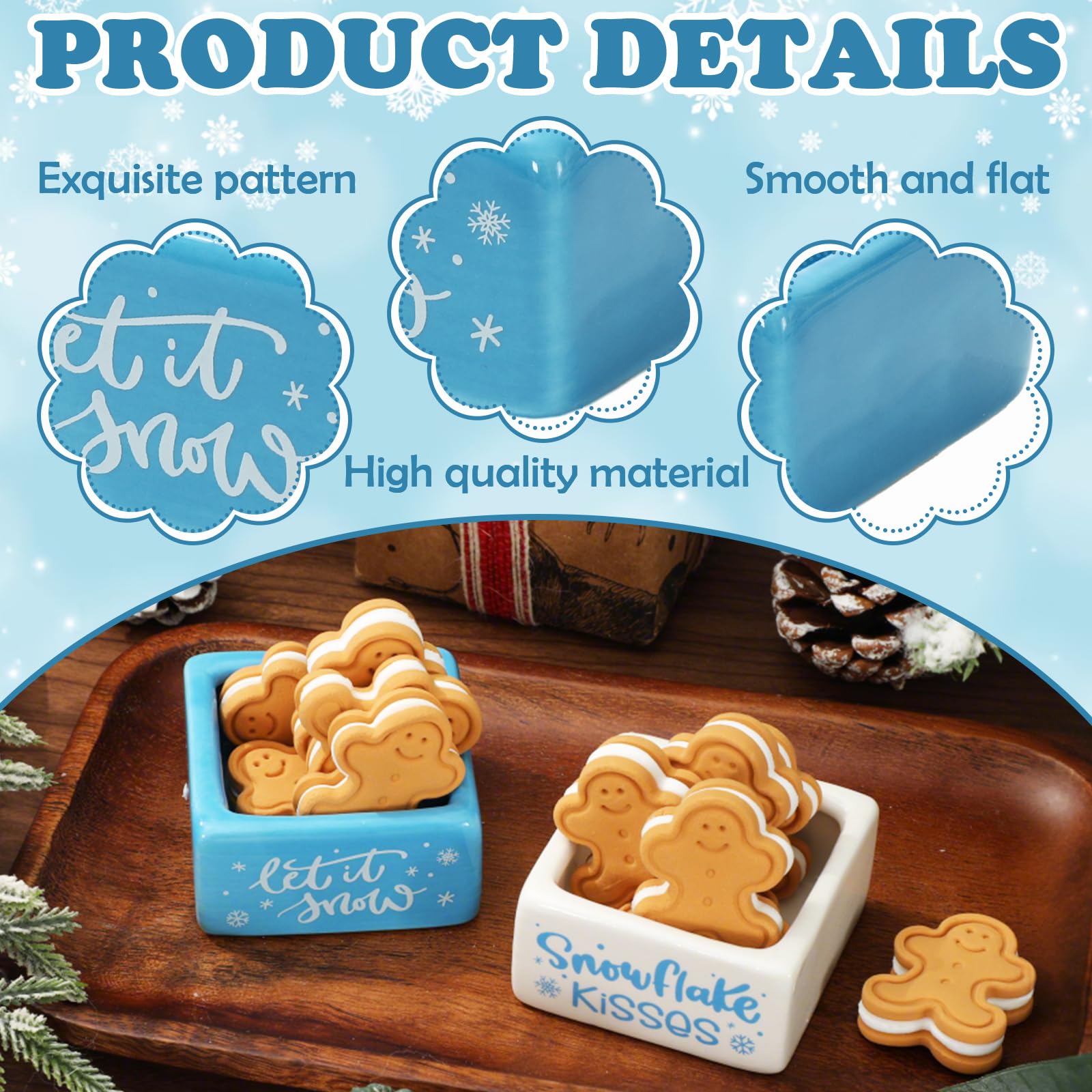 Dulcera mini FYSUIMU en cerámica blanca y azul, útil para pequeños bocadillos.