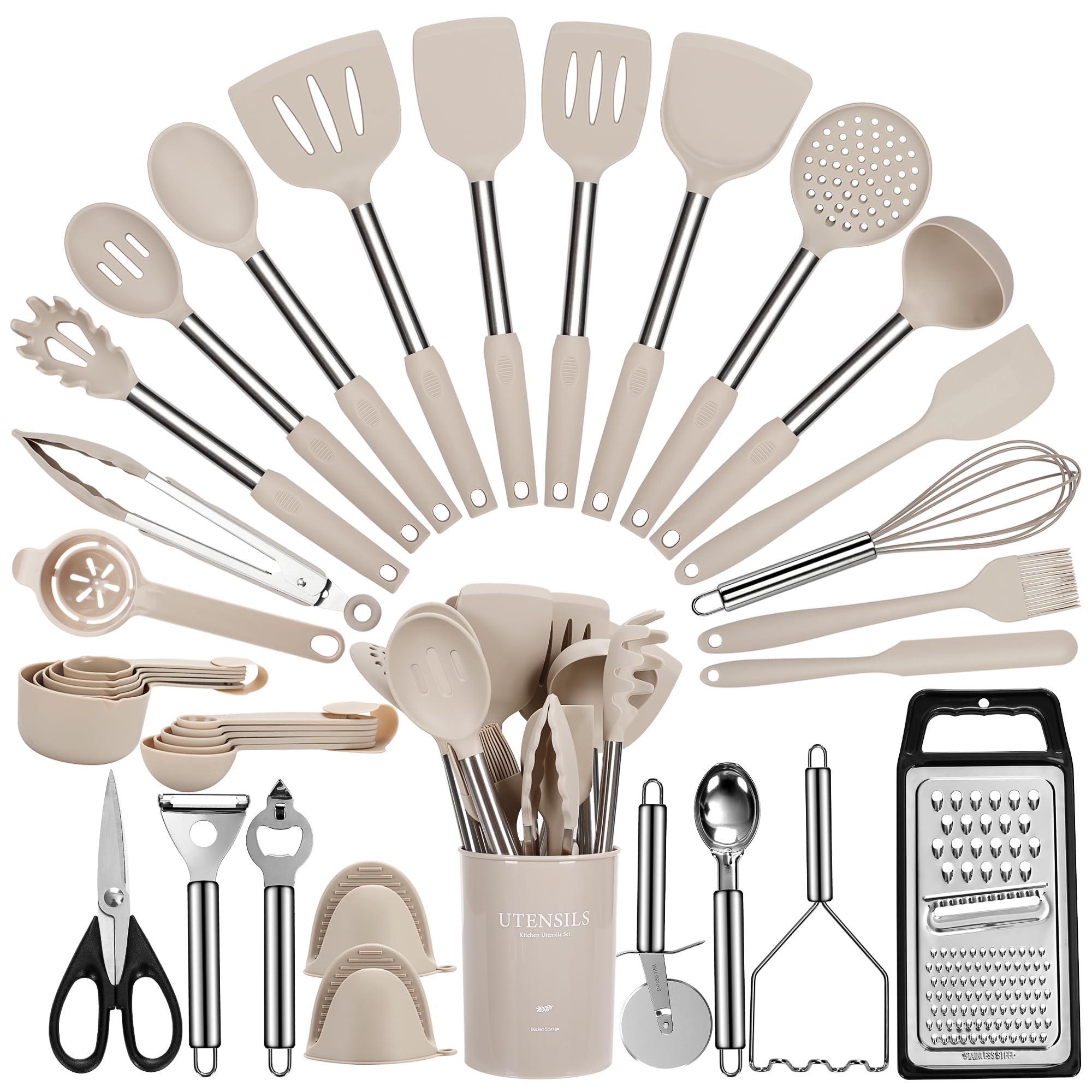 Conjunto fyvva de 35 utensilios de silicona completo para cocinar sin rayar sartenes.