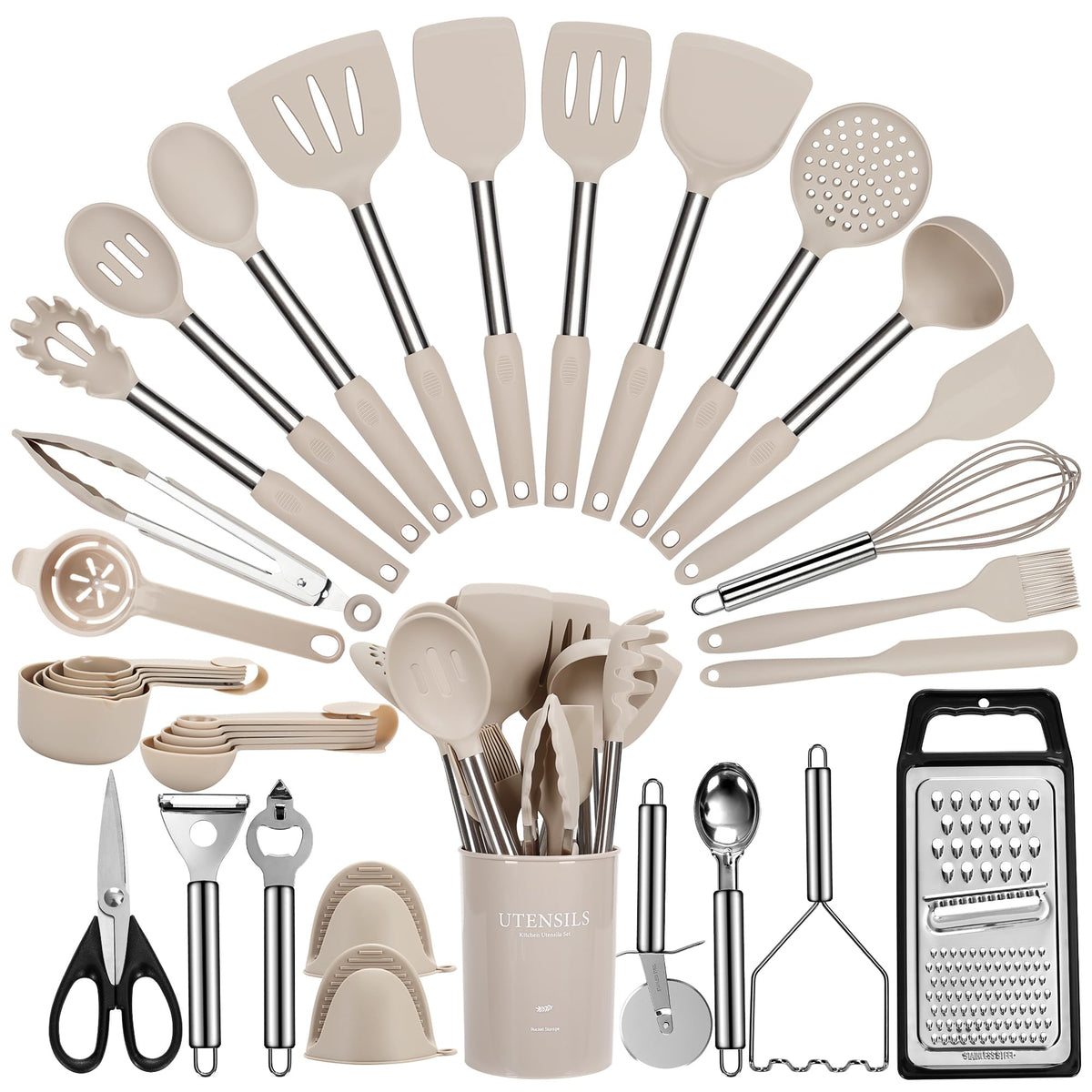 Conjunto fyvva de 35 utensilios de silicona completo para cocinar sin rayar sartenes.