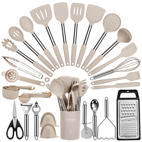 Conjunto fyvva de 35 utensilios de silicona completo para cocinar sin rayar sartenes.