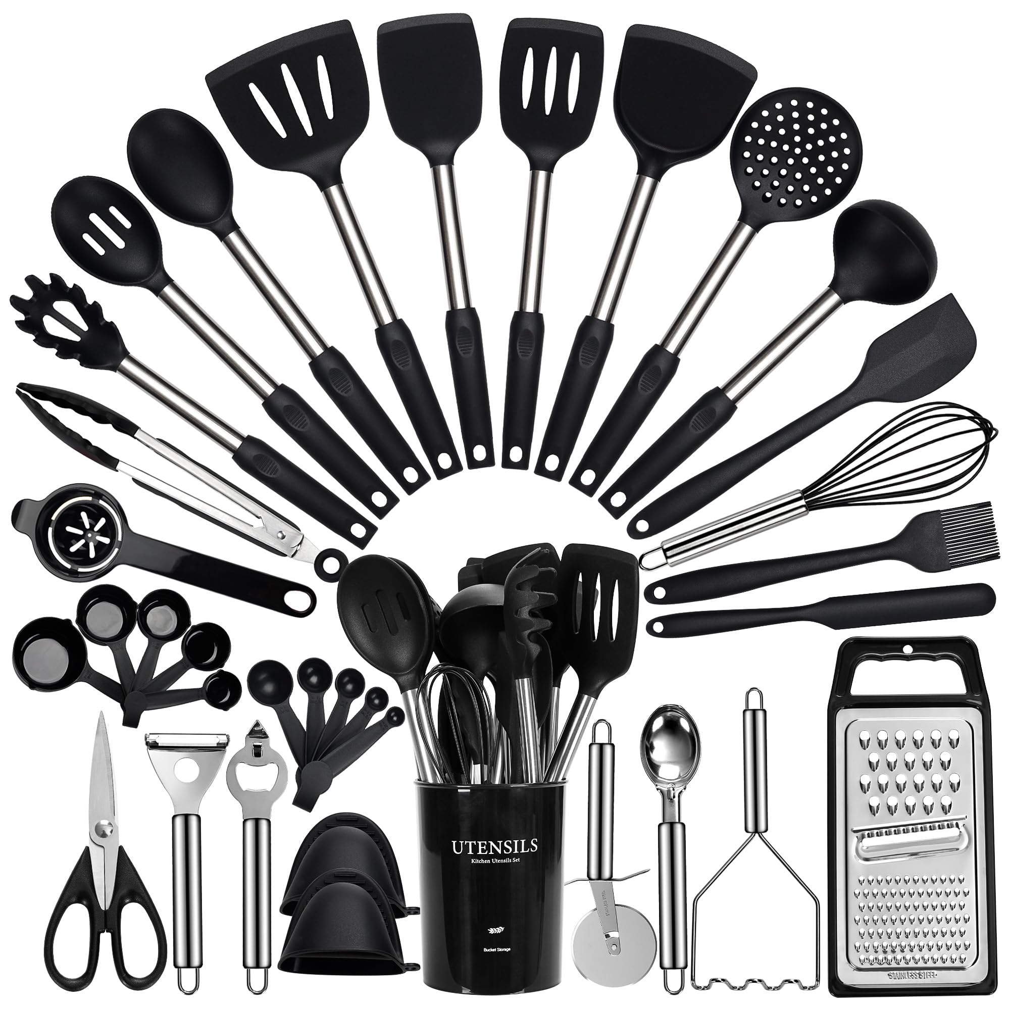 Fyvva set de utensilios 35 piezas con soporte para cocinar sin rayar sartenes.