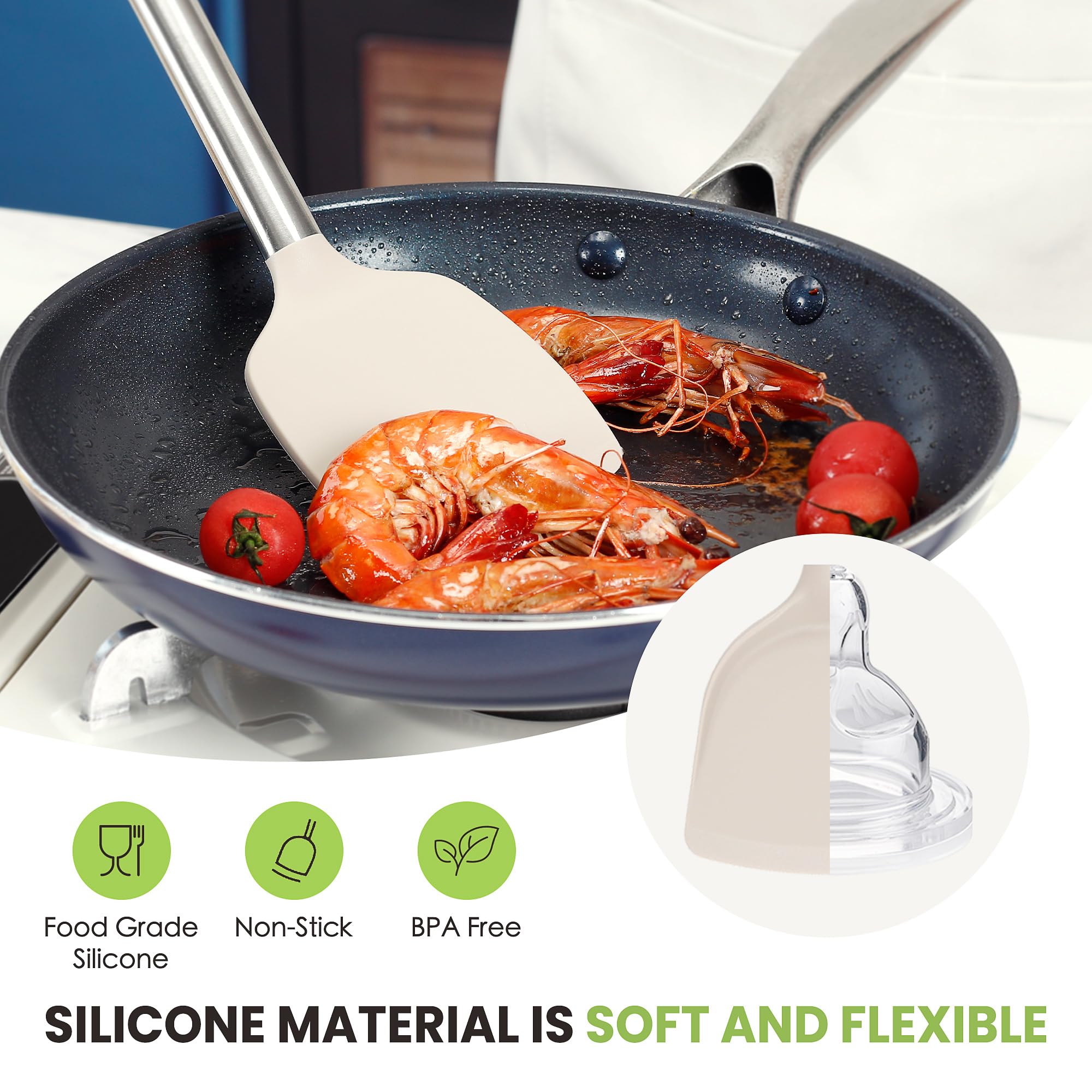 Utensilios fyvva que resisten hasta 230 °C para cocina con alto calor.