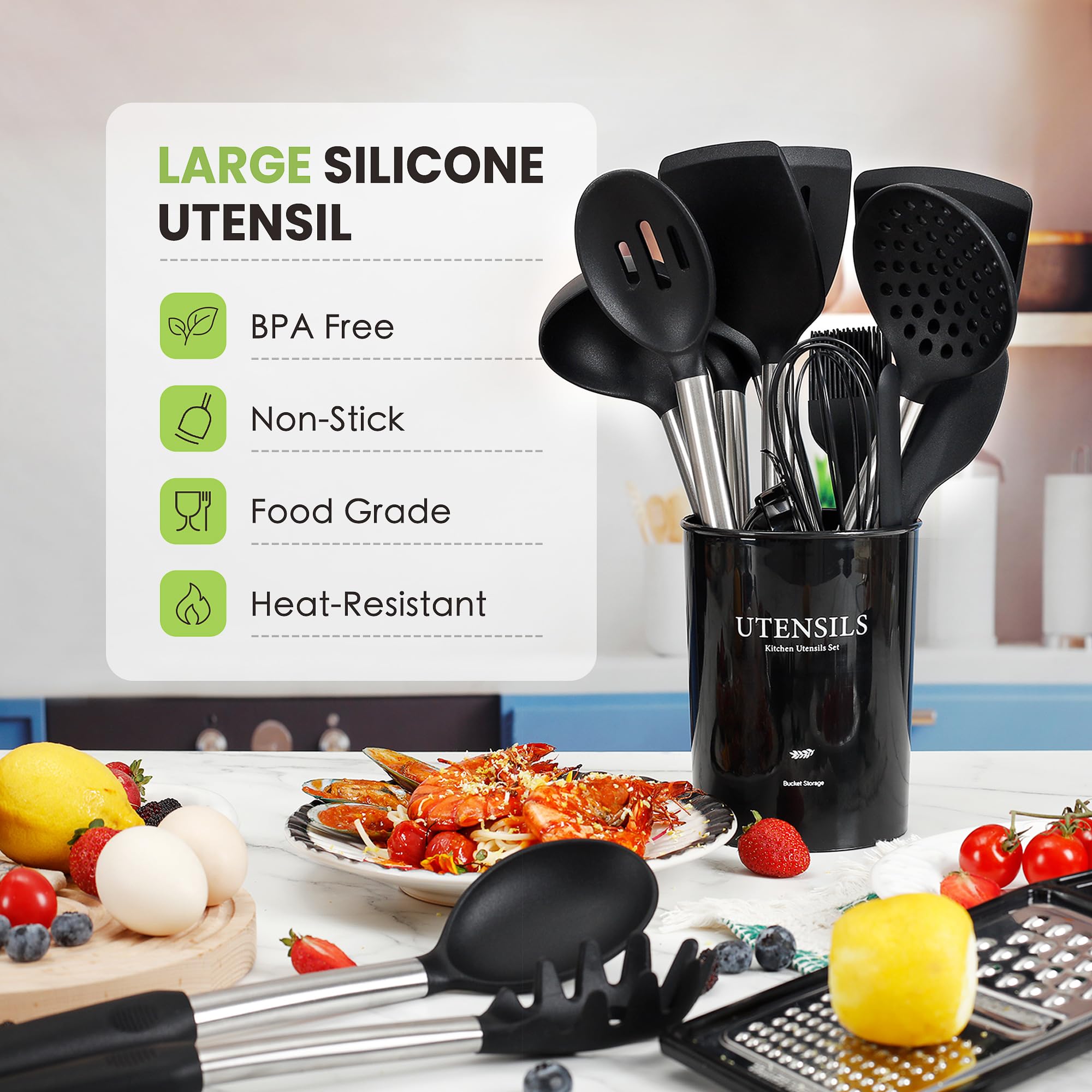 Fyvva utensilios de silicona resistentes al calor para cocinar con seguridad.