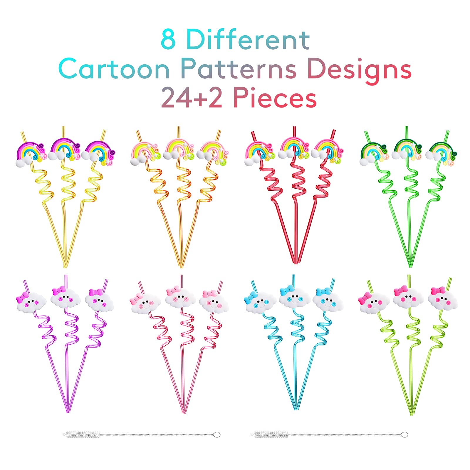 Conjunto de pajitas arcoiris en 8 estilos, perfecto como regalo de fiesta.