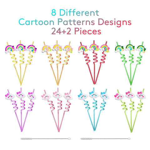 Conjunto de pajitas arcoiris en 8 estilos, perfecto como regalo de fiesta.