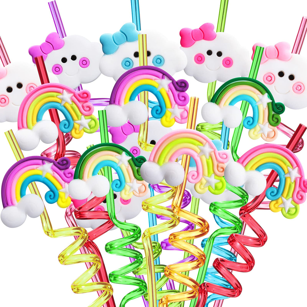 Pajitas arcoiris con nubes de FZR Legend, ideales para fiestas infantiles.
