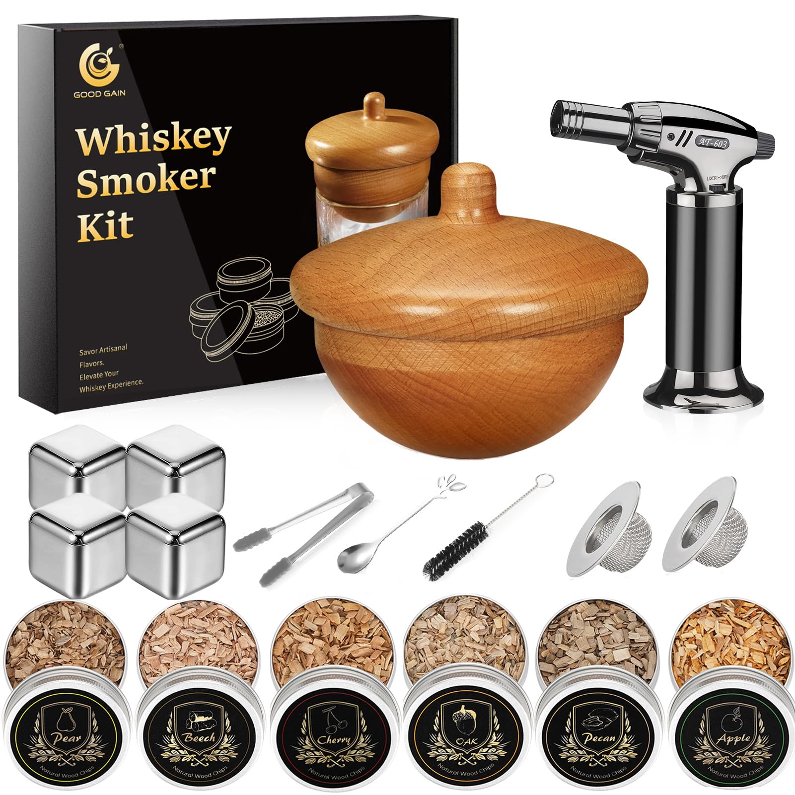 G GOOD GAIN kit humo whisky con diseño de bellota, añade elegancia a la barra en casa.