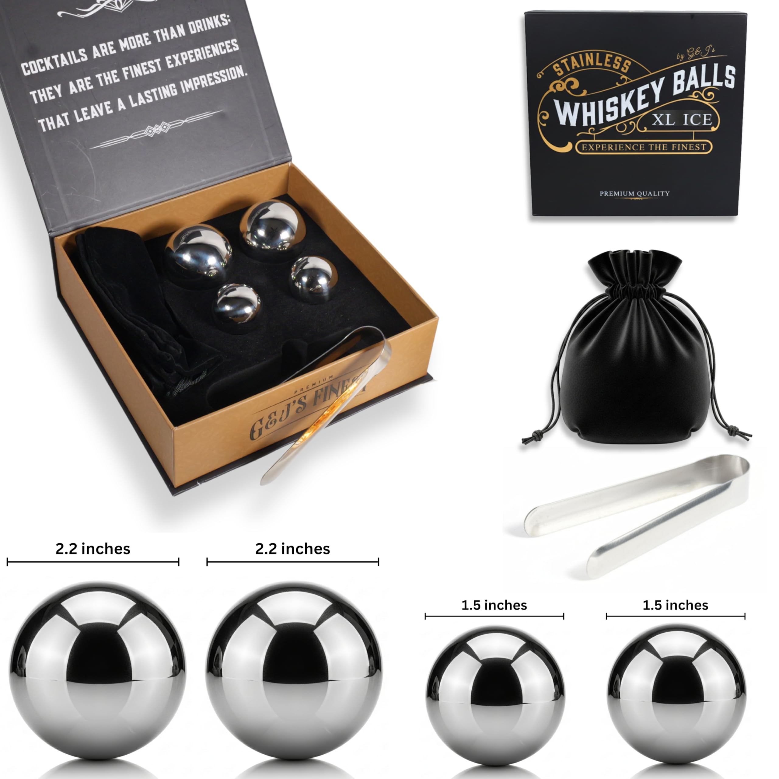 Conjunto de bolas de whiskey grandes y pequeñas de G & J's Finest para enfriar sin dilución.