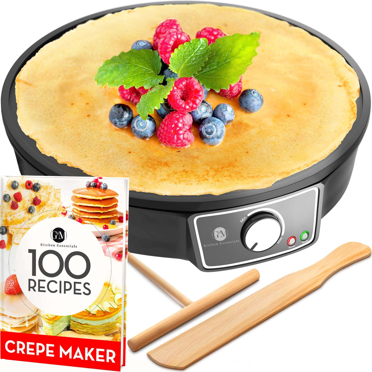 G&M Kitchen Essentials: máquina para crepes de 12 pulgadas, superficie antiadherente para resultados fáciles.