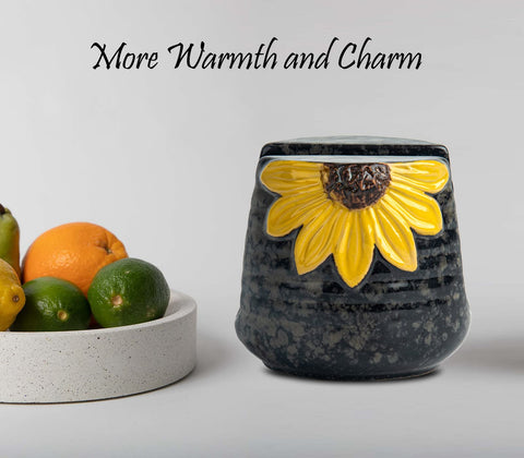 Gabroc porta-esponjas girasol ceramica amarilla, diseño decorativo y funcional.