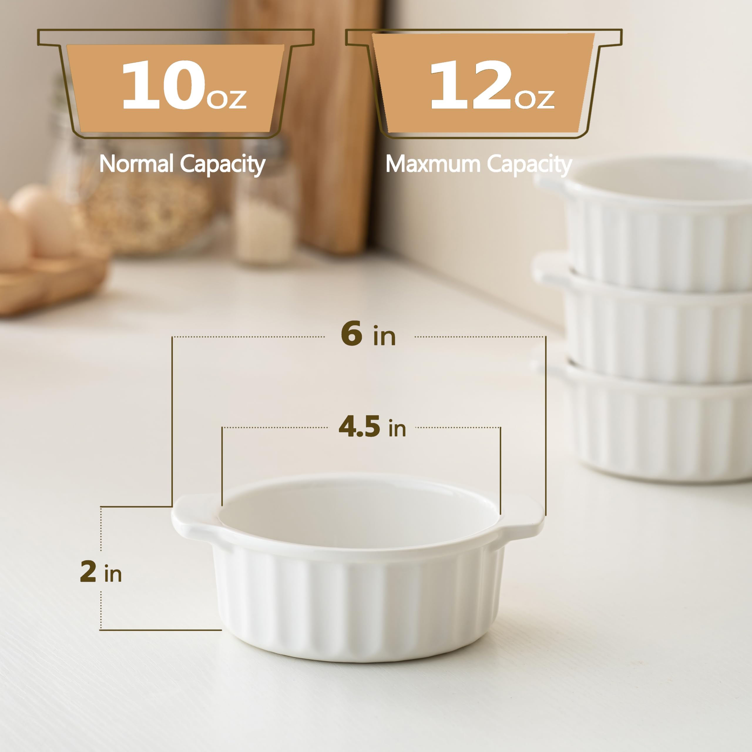 Ramequines Gacoree aptos para horno hasta 450 grados Fahrenheit, ideales para gratinar y hornear porciones