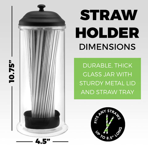 Dispensador de pajillas de vidrio con acabado negro mate de GADGETWIZ, complemento elegante.