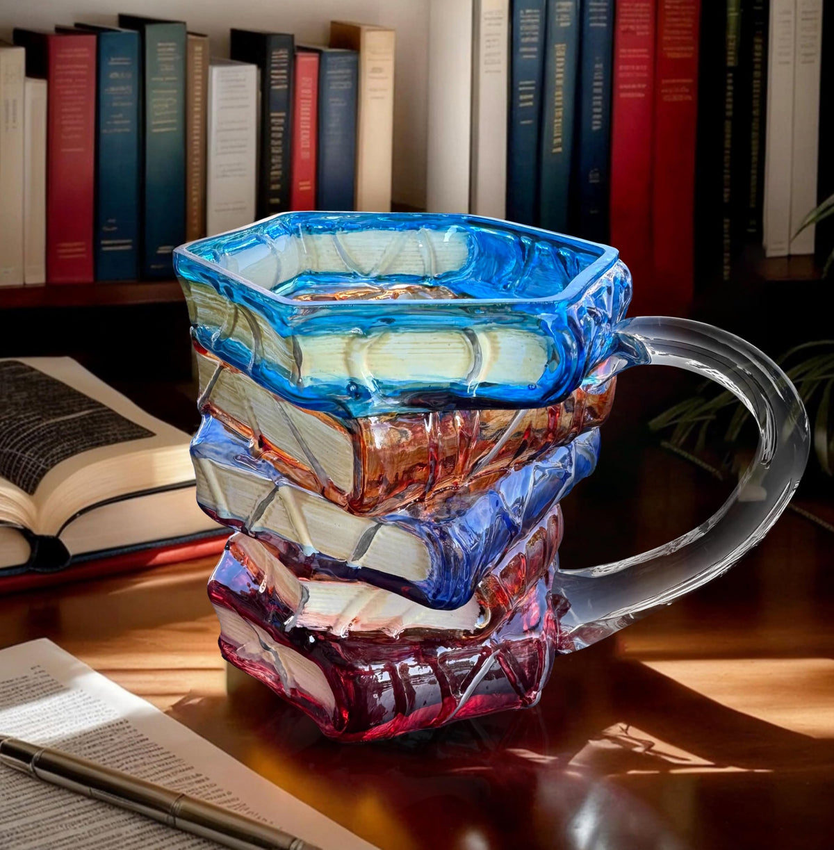 Taza GAGABEN pintada con frente de libro, ideal para lectores