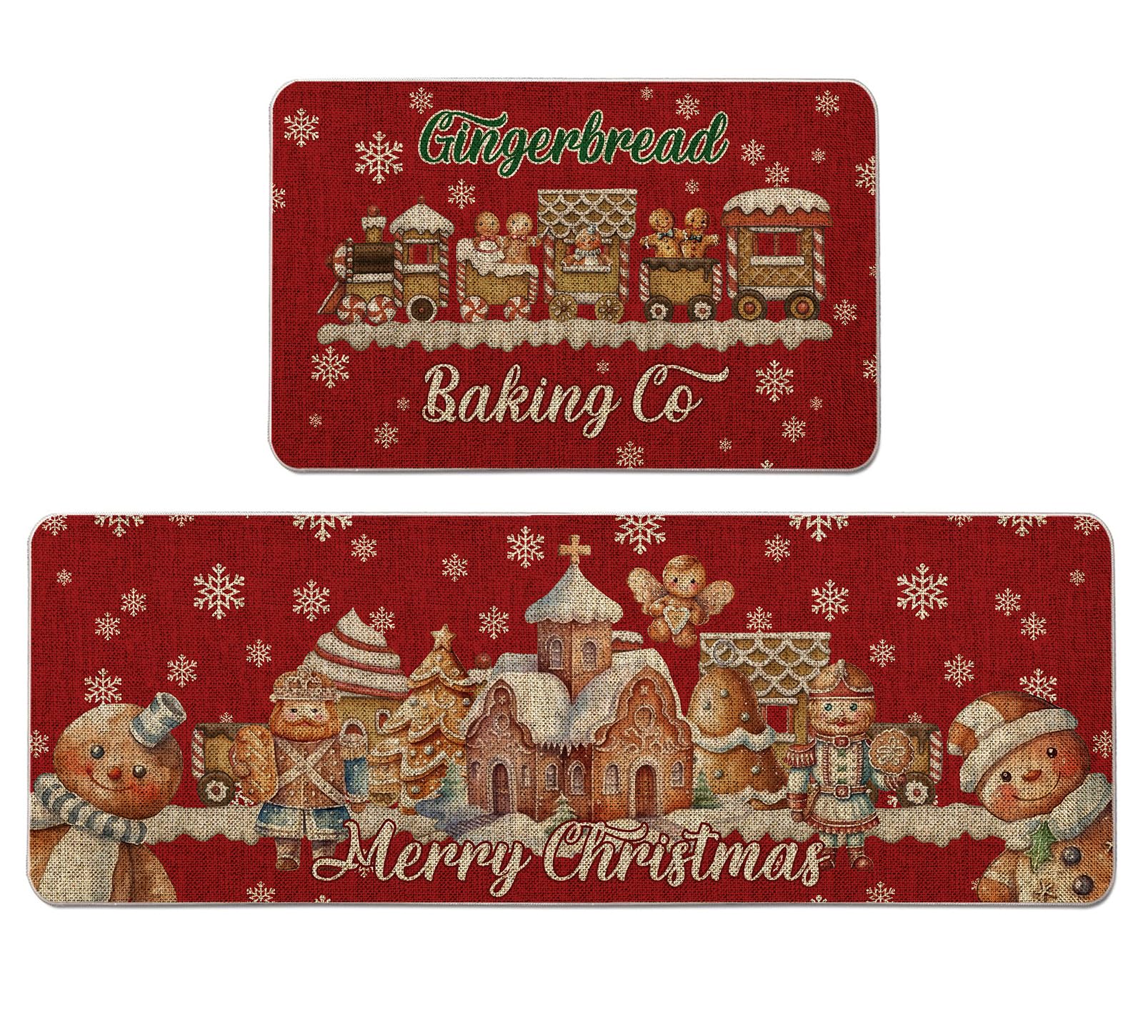 Alfombra navideña de cocina GAGEC Gingerbread para 17x27, ideal para entrada con alto tráfico.