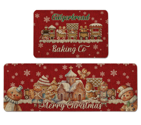 Alfombra navideña de cocina GAGEC Gingerbread para 17x27, ideal para entrada con alto tráfico.
