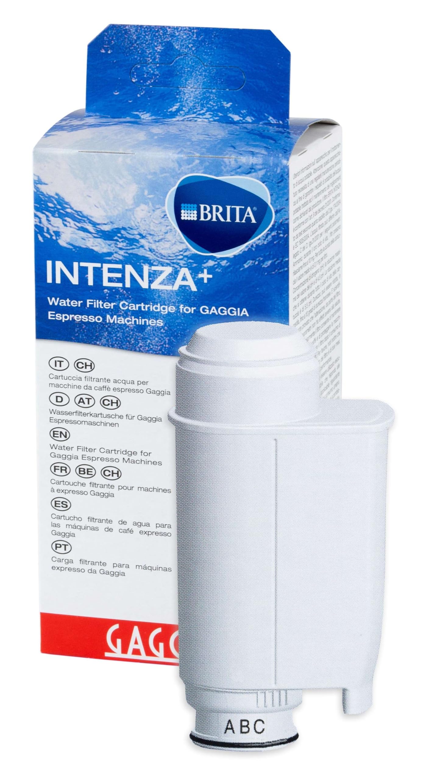 Gaggia Intenza filtro de agua, paquete doble, etiqueta clara para saber cuándo reemplazar.