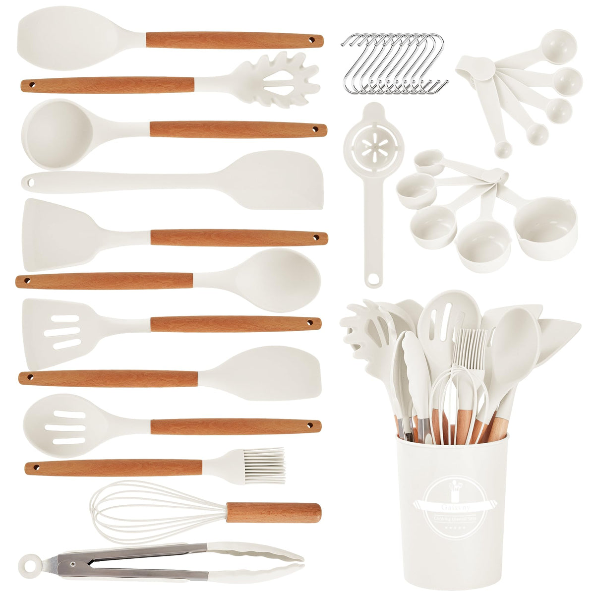 Gaixvny 34 piezas utensilios, vista frontal, cómodo y práctico para cocinar.
