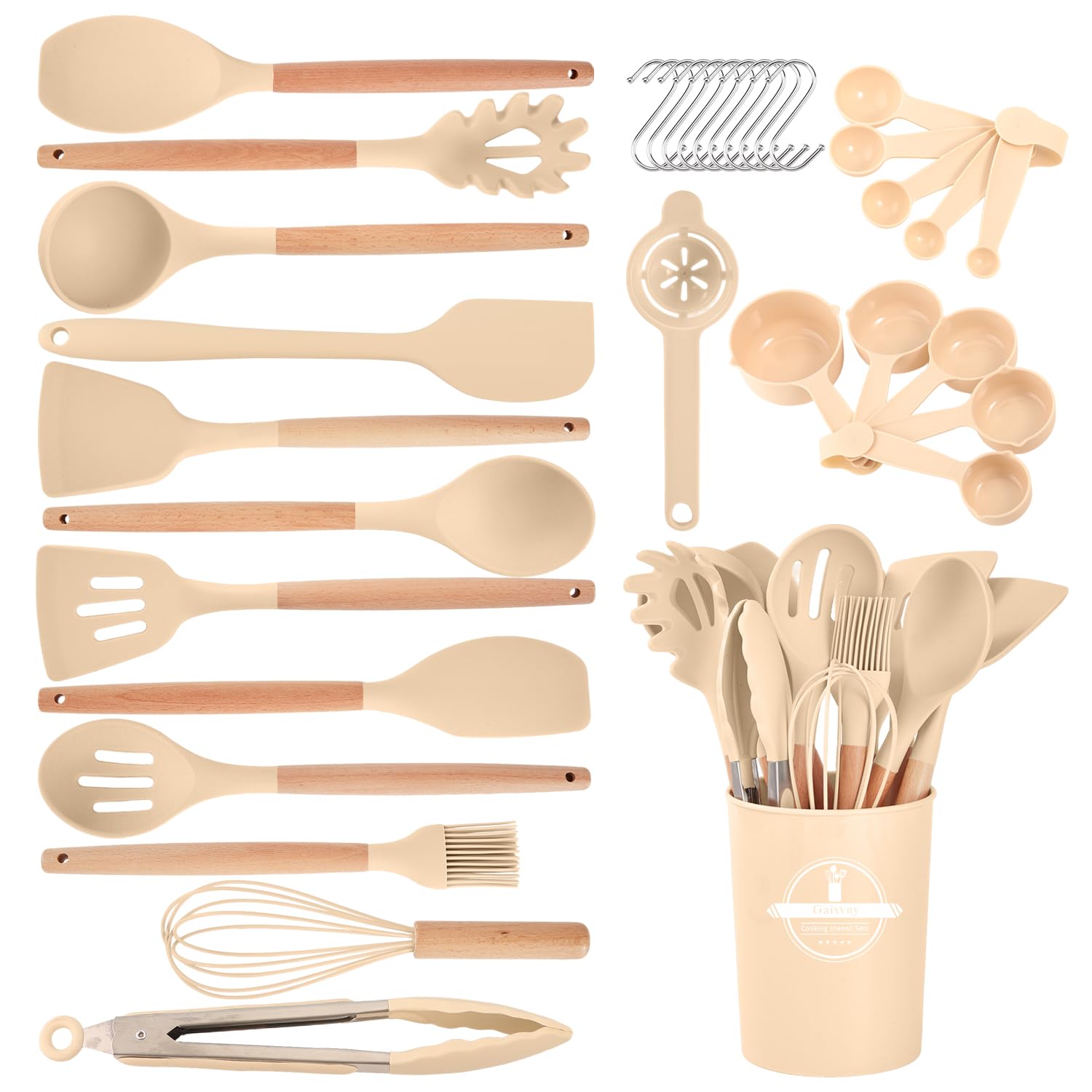 Gaixvny utensilios de cocina con mango de madera ergonómico para uso prolongado.