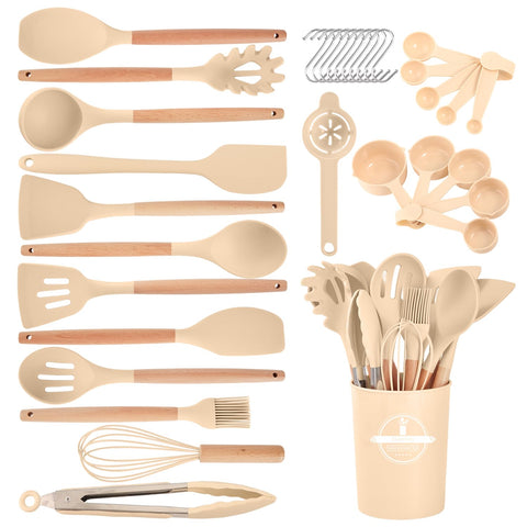 Gaixvny utensilios de cocina con mango de madera ergonómico para uso prolongado.