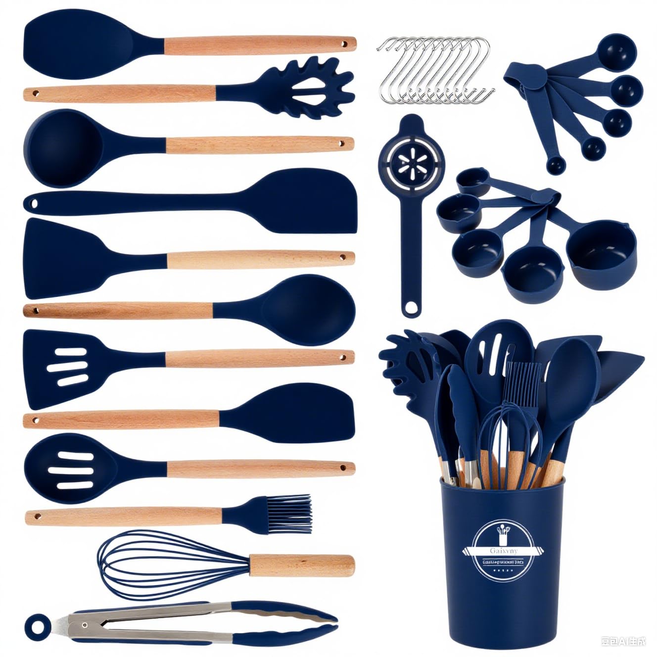 Gaixvny utensilios con mango de madera, agarre ergonómico para cocinar cómodo.