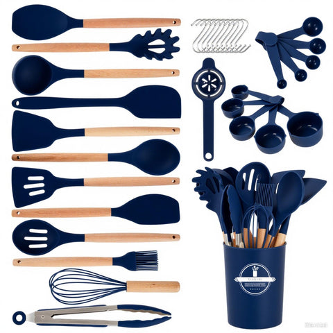 Gaixvny utensilios con mango de madera, agarre ergonómico para cocinar cómodo.