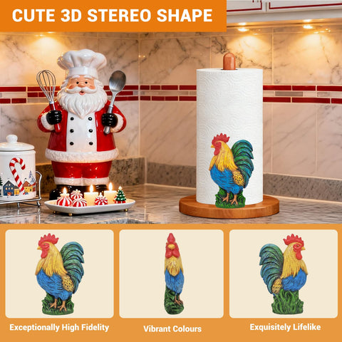 GAJ porta-papel toalla con diseño 3D de gallo para cocina.