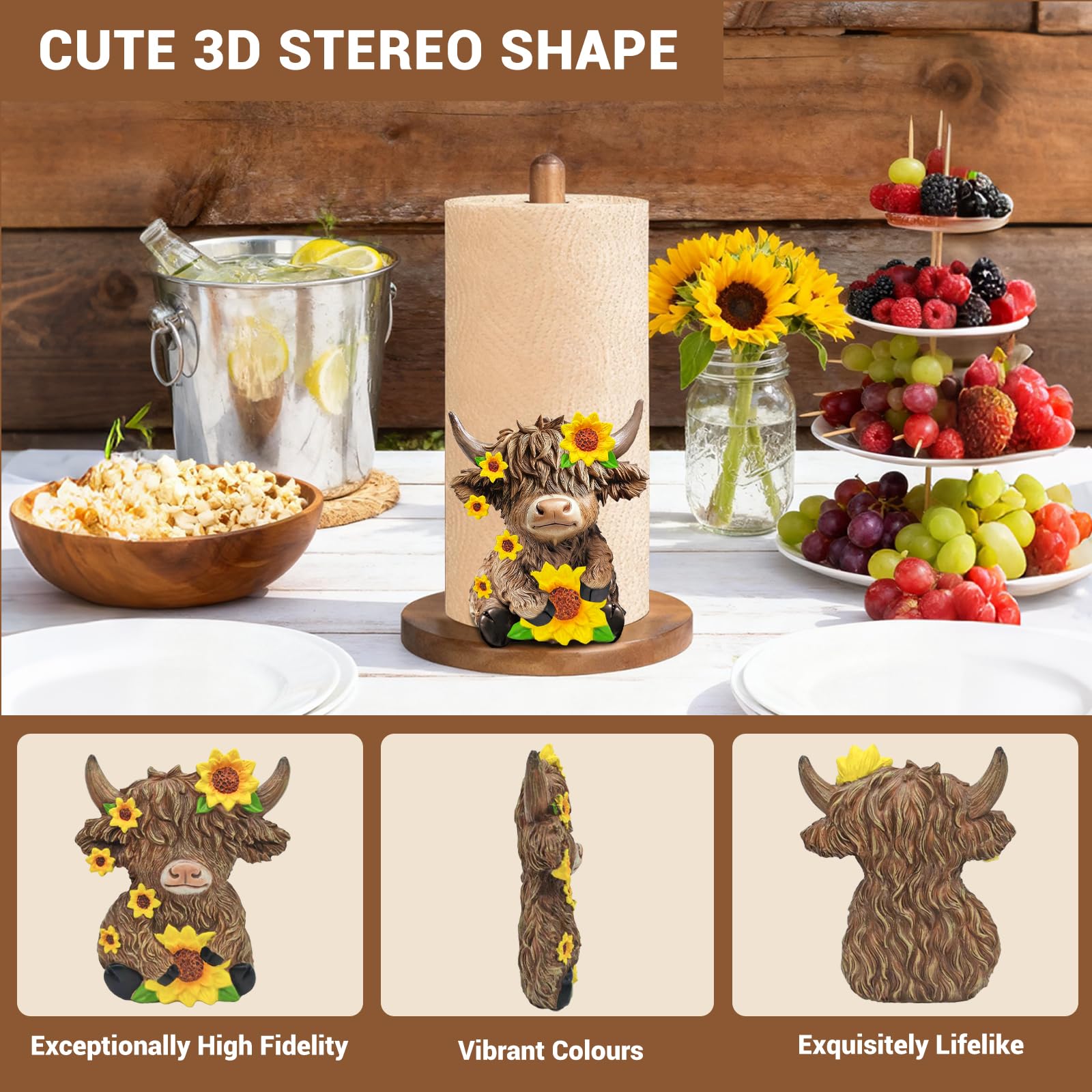 GAJ Highland Cow: decoración 3D en relieve para estilo campestre.