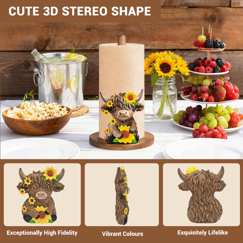 GAJ Highland Cow: decoración 3D en relieve para estilo campestre.