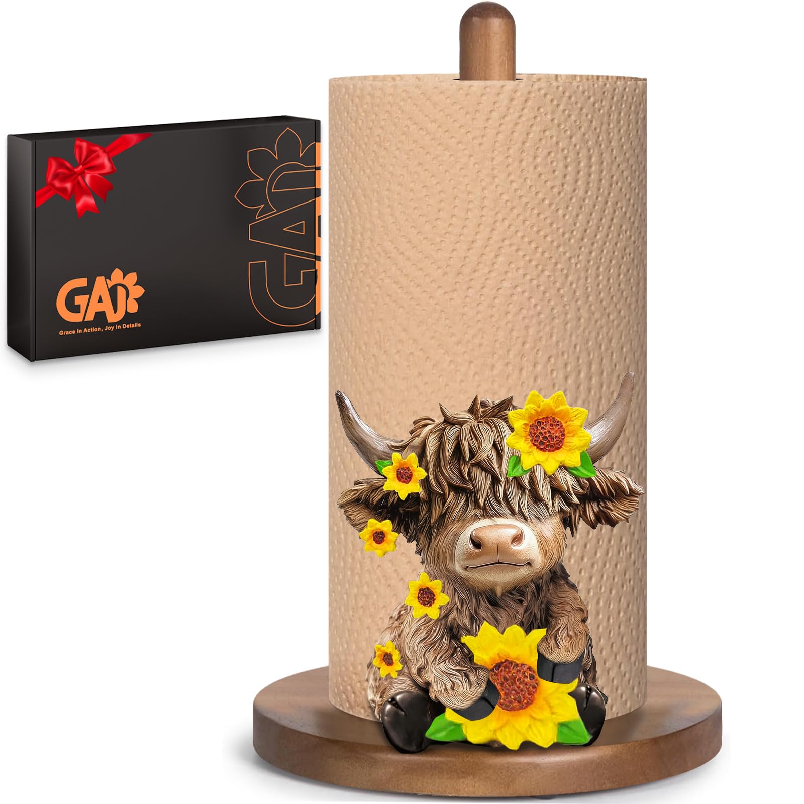 GAJ Highland Cow: vista frontal del soporte, ideal para cocinas con encanto rústico.
