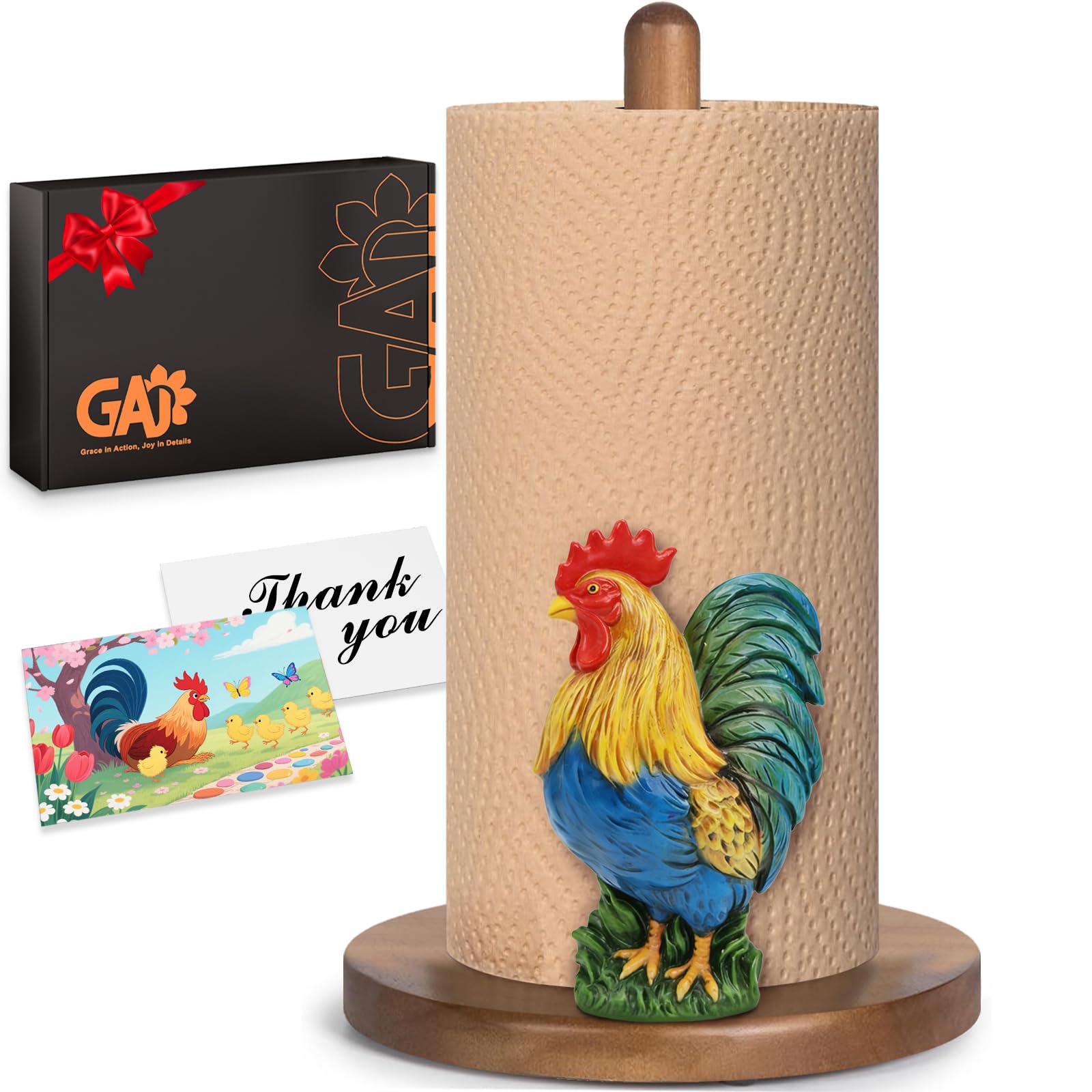 GAJ porta-papel toalla gallo 3D decorativo para cocina rústica.