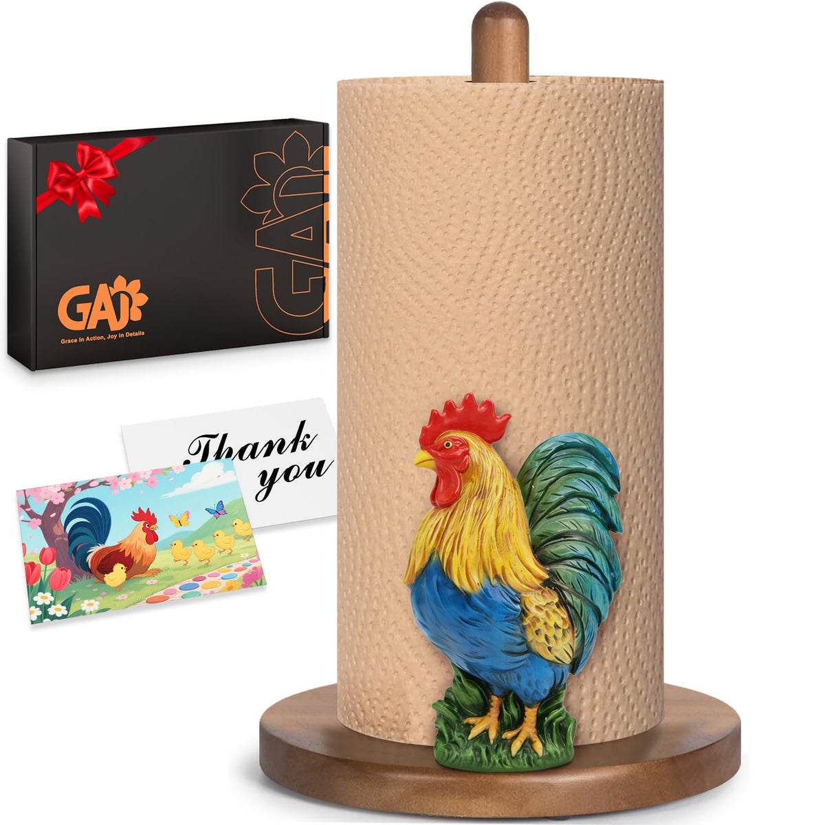 GAJ porta-papel toalla gallo 3D decorativo para cocina rústica.