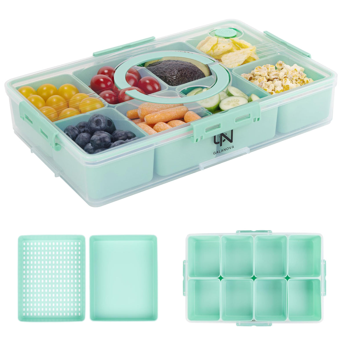Galanova Snackle Box contenedor de diez compartimentos para snacks variados.
