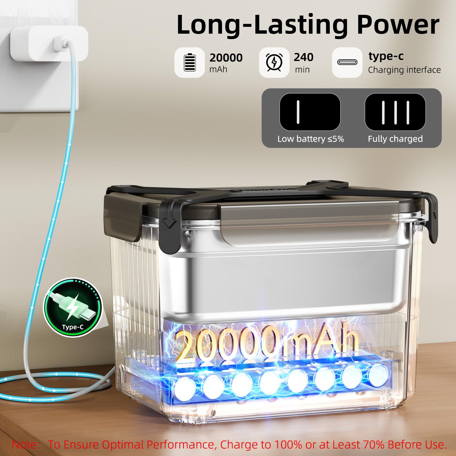Batería de 20000 mAh de GALOKEO para calor prolongado.