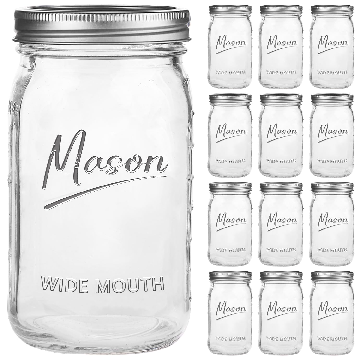 Frascos Galssmagic Mason 32 oz con boca ancha, ideales para conservar alimentos frescos.
