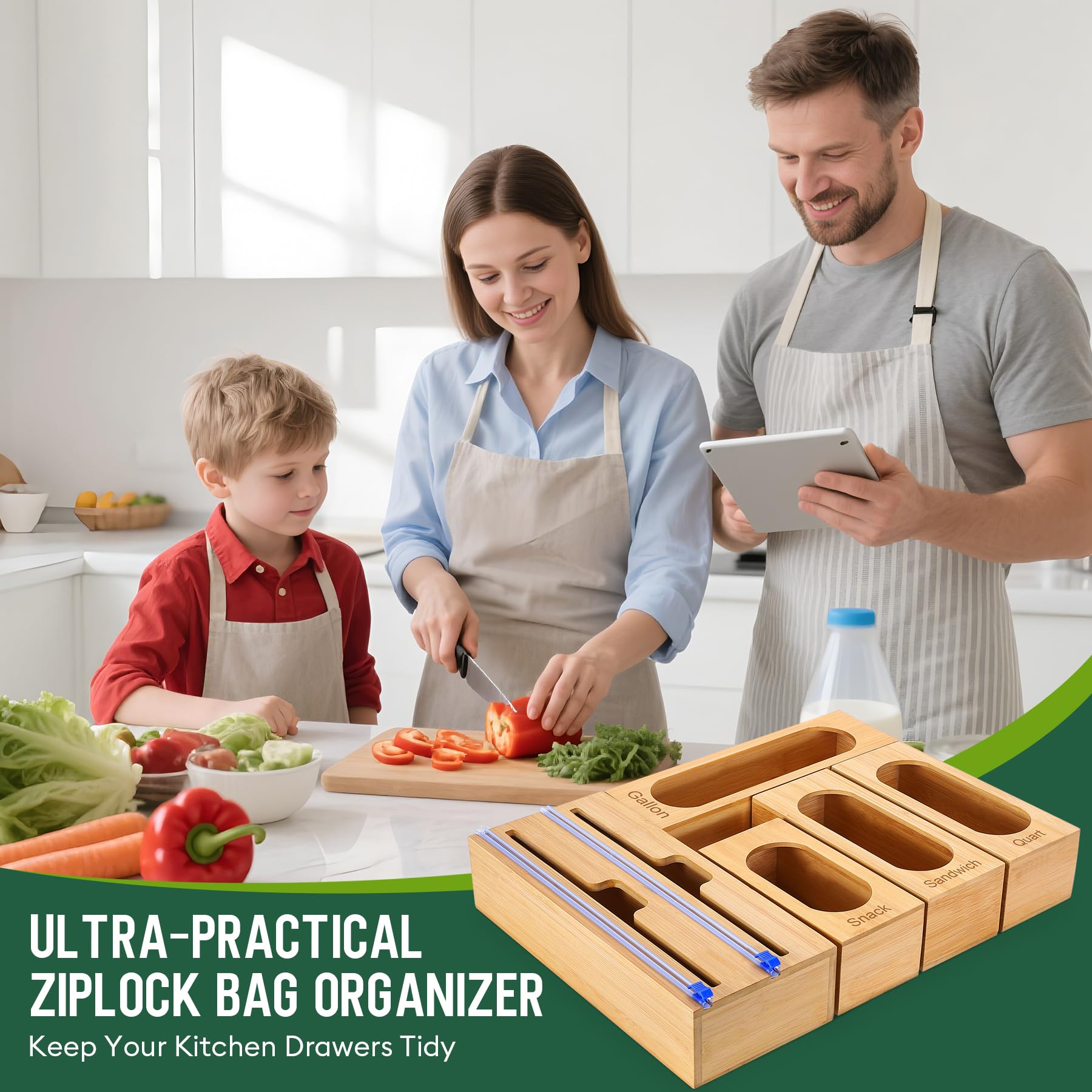 Gamtik sistema de cocina, 4 organizadores y dispensador 2 en 1 para cajón.