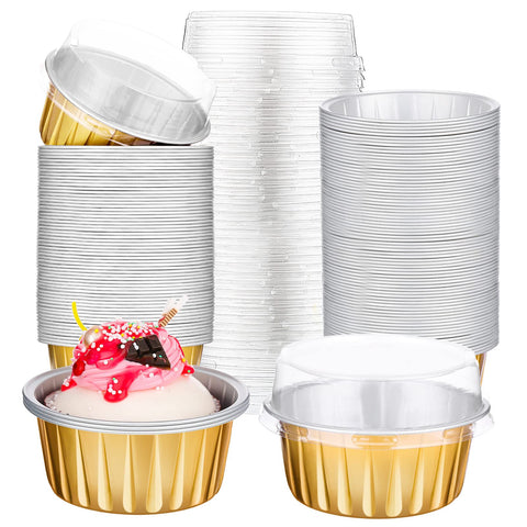Gandeer cápsulas de aluminio para cupcakes con tapa dorada, 200 unidades, ideales para hornear y transportar.