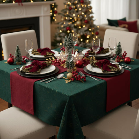 Gandeer: acabado terciopelo burdeos ideal para cenas festivas.