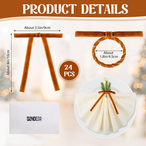 Anillos Gandeer para Navidad con lazo de terciopelo, ideal para decorar la mesa festiva.