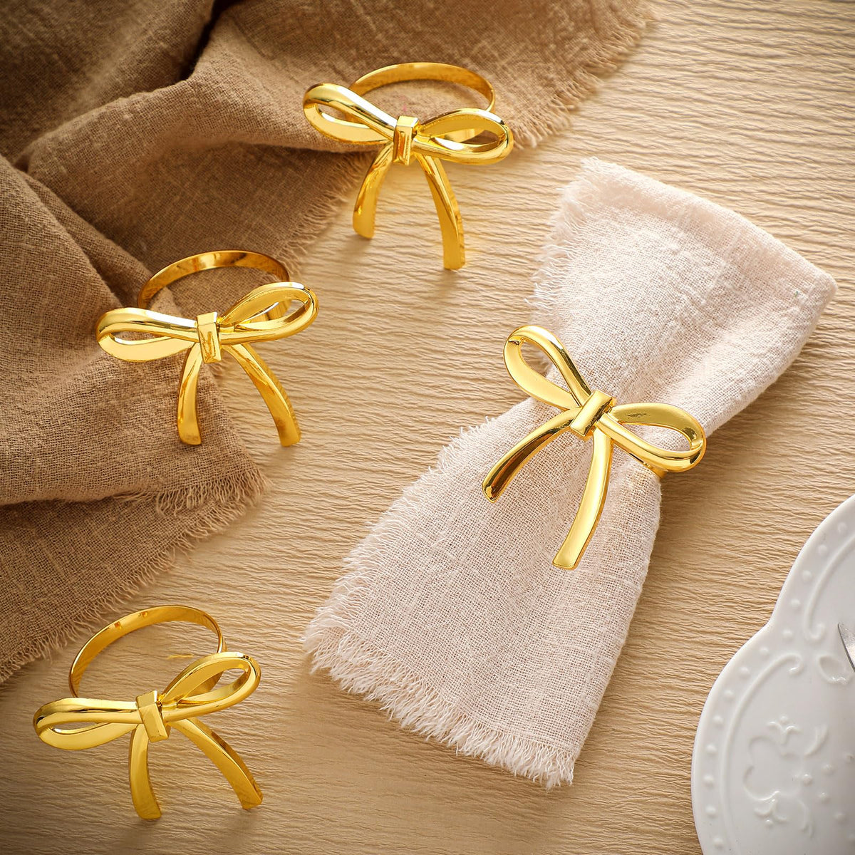 Gandeer, anillos para servilleta con lazo dorado, ideal para fijar servilletas con estilo.