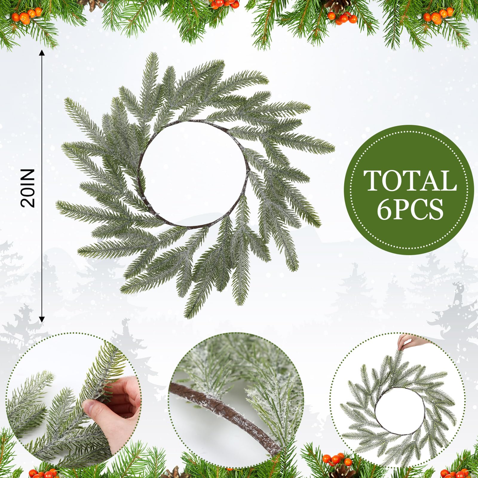 Gandeer corona verde Norfolk Powder Snow para decoración de mesa elegante
