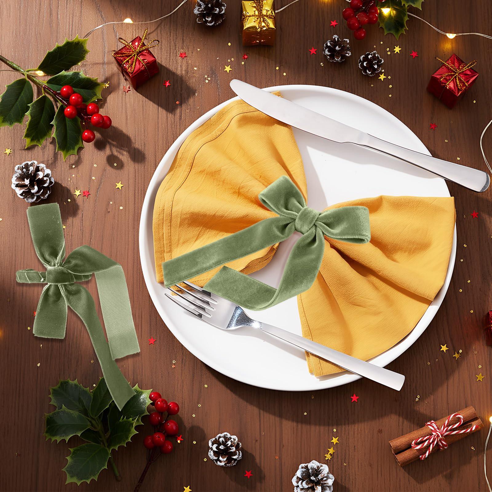 Gandeer hebilla para servilleta, lazo verde, decoración elegante para la mesa.