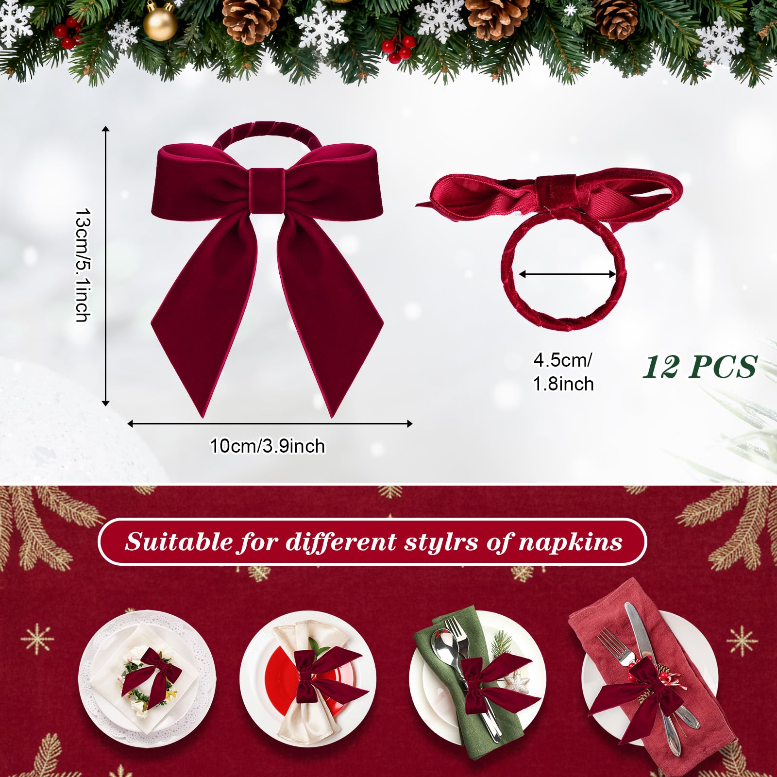 Gandeer: detalle de lazo de terciopelo burdeos en servilleta para mesa elegante.
