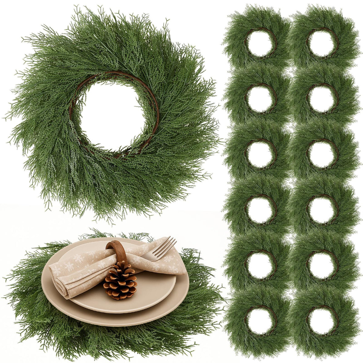 Manteles individuales redondos Gandeer verde navidad para mesa festiva.